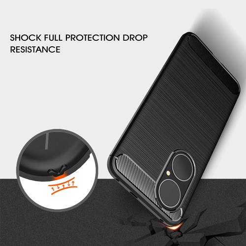 Børstet Carbon Fiber Texture TPU Cover Blødt telefoncover til Huawei P50 - Sort - Image 5