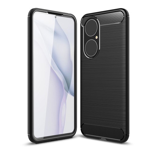 Børstet Carbon Fiber Texture TPU Cover Blødt telefoncover til Huawei P50 - Sort
